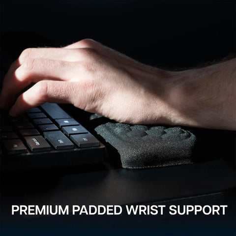 Smooth Gliding Under Desk Keyboard And Mouse Tray With Plush Foam Padding For Home Office Ergonomic Workstation Setup adjustable height with wrist support.