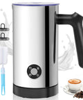 4 In 1 Milk Frother And Steamer With 10 6 Oz Capacity Electric Foam Maker shown with accessories and cup of coffee