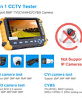 4 in 1 CCTV tester for AHD TVI CVI CVBS coaxial analog video UTP PTZ cable test with illustrated features and non-support note