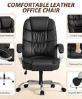 High Back PU Leather Desk Chair With Adjustable Height, Boss Level Modern Executive Swivel Task Chair Featuring Padded Armrests