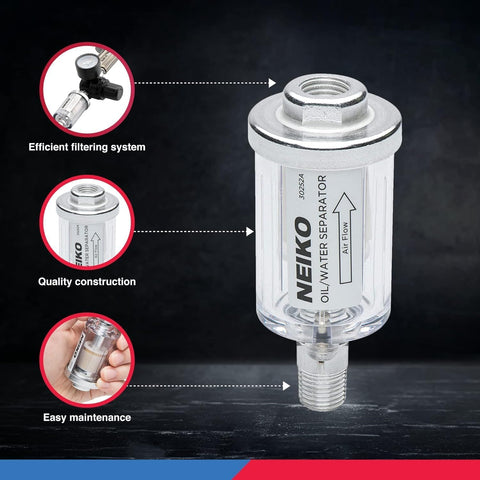 Water And Oil Separator For Air Line One Quarter Inch NPT Inlet And Outlet Moisture Filter Dryer with transparent housing
