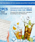 Infographic showing 182 ice cubes per cycle, beverage options, and adjustable ice thickness for Industrial 550 Lbs Per Day Commercial Ice Maker