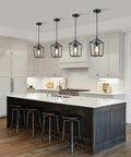 Totally Fresh 2 Pack Pendant Lights For Kitchen Island Featuring Modern Black Farmhouse Lantern Design, hanging over a kitchen island.