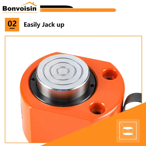 20 Ton Hydraulic Ram Cylinder Jack Low Profile Porta Power Ram Single Acting Mini Jack with 0.55 Inch Stroke for Tight Spaces, Machinery, Shipbuilding, and Automotive Maintenance, Portable, Auto Retract Design, Beefy Durable Load Lifting Tool close-up