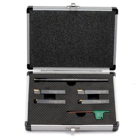 Three Eighths Inch Shank Lathe Turning Tool Set With 5 Indexable Inserts And Holders For External And Internal Turning Includes TCMT21.51 Inserts S STFCR Boring Bar And Wrenches Ideal For Semi Finishing And Roughing in aluminum case