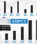 Image of Garage Ready 430 Piece Roll Pin Assortment Kit Pro Grade Carbon Steel Slotted Spring Pins for Cars with part sizes labeled