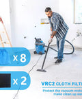 Man using wet dry vacuum with Pro Grade Cloth And Foam Filter Kit for Small Wet Dry Vacuums 1.5 To 3.2 Gallon