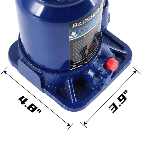 Close-up of base dimensions on Double Ram Bottle Jack Hydraulic Welded 6 Ton Truck Jack With Three Stage Lift And Extension Screw Top