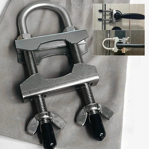 Heavy Duty Portable Door Lock For Outward Swing Doors Adjustable Stainless Steel Travel Security Device For Hotels Homes And Apartments Durable Safety Gear You Can Trust When You Travel showing lock component and usage examples.