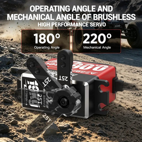 High Speed Brushless Digital RC Servo Motor 1/10 Scale Radio Control Car Part with 180° operating angle and 220° mechanical angle.