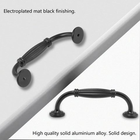 Black Cabinet Handles Set, 3 3/4 Inch Hole Center (96mm), 115mm Overall Length, aluminum alloy, matte black finish