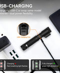 Go To 1200 Lumen Dual Beam LED Flashlight With White And Red Light, Zoomable, USB C Quick Charge and charging indicators