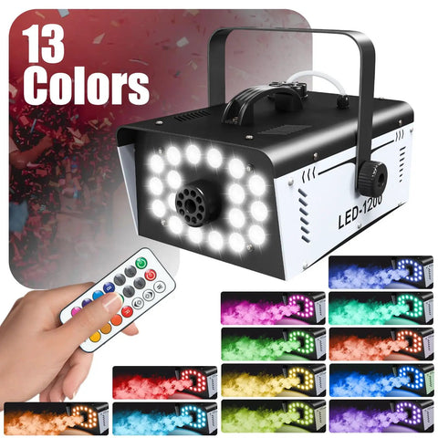 Powerful 1200W Fog Machine With 18 Bright LED Lights And Remote for indoor or outdoor parties and smoke effects