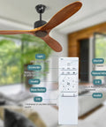 52 Inch Wood Ceiling Fan No Light With Remote For Indoor And Covered Outdoor Spaces Durable Rubber Wood 3 Blade