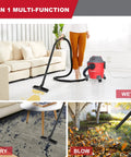 Person using 4 Gallon 5.5HP Wet Dry Shop Vacuum With Blower, 3 In 1 Portable Pro Grade Vacuum Cleaner for versatile cleanup indoors and outdoors.