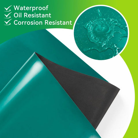 Front view of NestChic ESD rubber soldering mat, 23.7 x 118 in, green top with black underside.