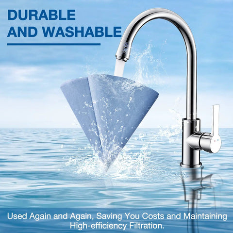 Image of 6 Pack Reusable Paper Disc Vacuum Filter for most wet dry vacuums 5 gallon and up, under running water, showcasing durability.