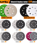 Assorted 120 Pcs 5 Inch Sanding Discs Hook And Loop 8 Holes Wet Dry Grit 320 400 600 800 1000 2000 3000 With 2 Interface Pads