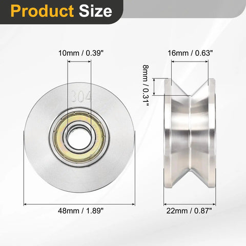 Smooth Operator V Groove Pulley Wheel 10X48X8Mm Built From Rock Solid 304 Stainless Steel showing dimensions and design details.