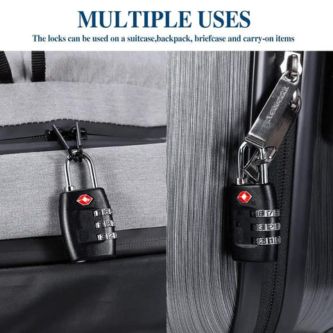 4 Pack 3 Digit Combination Luggage Locks TSA Approved For Travel On The Go Durable Padlocks on suitcases and backpacks, black