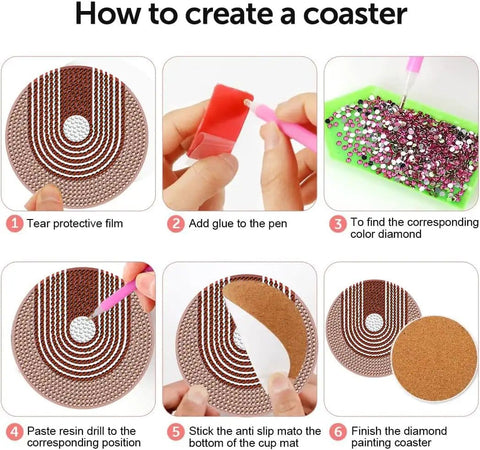 Step-by-step guide to create coasters using Eight Pack Landscape Diamond Painting Coasters With Holder Complete DIY Kit For Adults