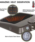 Total Game Changer Dusk To Dawn Led Parking Lot Light with hollow heat sink and built-in dusk to dawn sensor, ADC12 aluminum construction.