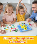 Family enjoying Pixel Art Kit for Kids Creative STEM Toy with Arts and Crafts Fun, ideal for ages 5 to 12, includes four challenges.