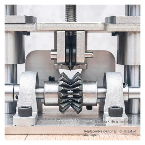 Close-up of Heavy Duty Stainless Steel Wire Stripper Machine For Electric Drill Peeling Tool showing blade and gear mechanism.