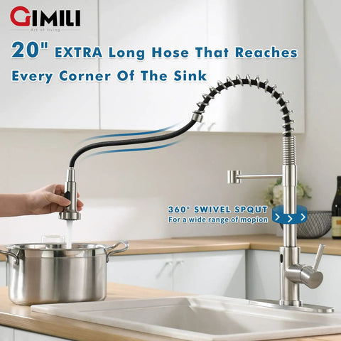 Hands Free Touchless Kitchen Faucet With Pull Down Sprayer, Motion Sensor, single handle in brushed nickel finish over sink