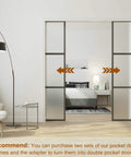No-Fuss Pocket Door Frame Kit For 2x4 Walls, 36 By 96 Inches, installed in modern bedroom with soft close feature.