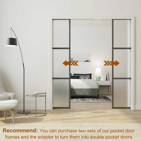 No-Fuss Pocket Door Frame Kit For 2x4 Walls, 36 By 96 Inches, installed in modern bedroom with soft close feature.