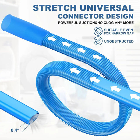 All In One Dryer Vent Cleaning Kit With Flexible Lint Vacuum Attachment For Most Vacuums, Easy Seal Tight Fit, Blue hose design