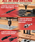 Killer 15 Piece Countersink Drill Bit Set For Woodworking Designed For Flush Screws And Chamfer Cutting Tools Paired With Precision Plug Cutters Inside A Slick Travel Case showcasing all-in-one drilling features.
