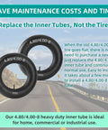 Two Pack 4.80 4.00 8 Inner Tubes With TR13 Straight Valve Stem For Wheelbarrows Hand Trucks Lawn Mowers