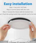 Hands installing Slim 6 Inch Recessed LED Downlight Kit 12W 5 CCT Selectable Canless Ceiling Light With J Box Ultra Thin Dimmable