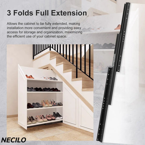 Undermount Heavy Duty Drawer Slides 20 Inch Full Extension 260 Lb Ball Bearing, concealed bottom mount runner used in under-stair shoe cabinet