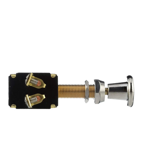 Built Tough Heavy Duty 2 Position Push Pull On Off Switch, chrome knob, stainless steel springs, marine use, side view