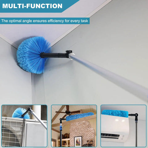Two Pack Universal Joint Angle Adapter For Telescoping Extension Poles Great For Window Cleaning Gutter Work Light Bulb Changes Painting And Accessing Hard To Reach Spots in use with blue duster