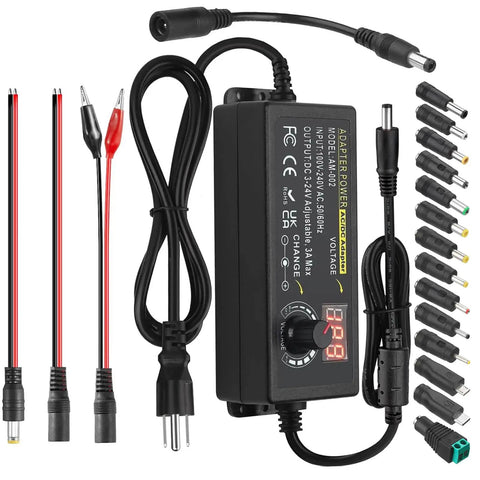 Dope Adjustable 3V To 24V DC Power Supply 3A 72W Universal AC DC Adapter with cables and multiple tips for hobby projects