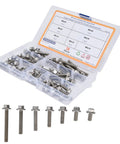 70 Piece Hex Flange Bolt Kit Stainless Steel 304 Fasteners Set for Industrial Projects in clear plastic case