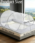 Foldable Mosquito Net Tent For Bed And Travel, Pop Up Portable Bug Net With Large Side Zipper on a bed, size shown