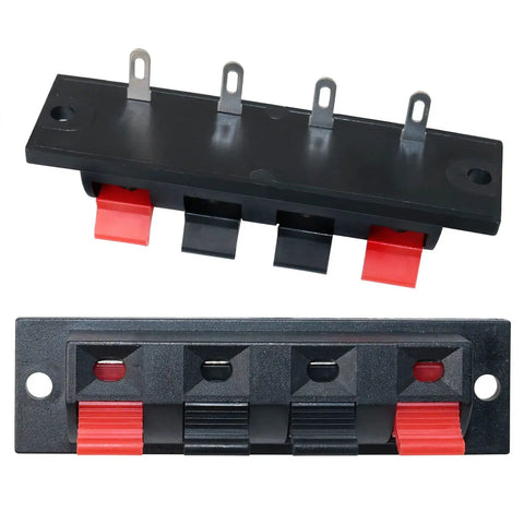 4 Pack Large Size Spring Push Speaker Terminal Block For No Fuss Wiring, red and black polarity, durable 100V 1.5A load.