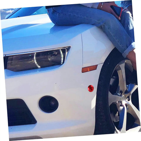 Toggle Hood Latch Clamp With Quick Release Hood Pin Kit For Race Cars installed on white car bumper with red accent