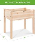 Raised Garden Bed On A Sturdy Wood Stand With Drainage And Bed Liner, Elevated Planter Box, 34x18x30 inches, natural finish.