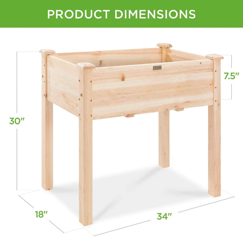 Raised Garden Bed On A Sturdy Wood Stand With Drainage And Bed Liner, Elevated Planter Box, 34x18x30 inches, natural finish.