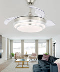 Retractable Ceiling Fan With Lights And Remote, 6 Speed DC Motor, Color Changing LED Lighting, Brushed Nickel Finish