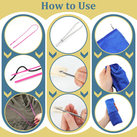 8 Pack Drawstring Threader Tool Set Stainless Steel Loop Turner Hooks With Latch Flexible Rope Threaders And Clips usage guide