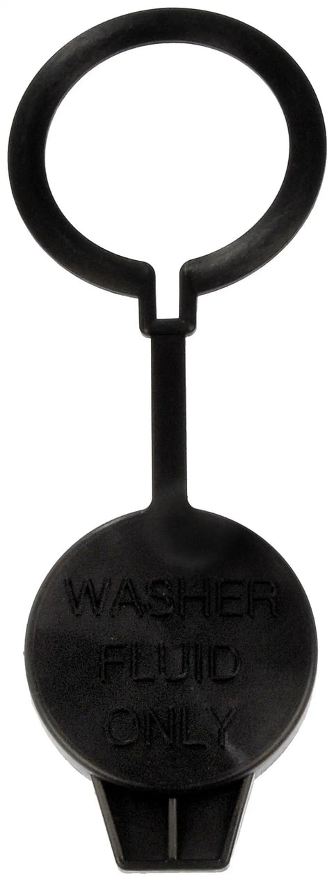 Heavy Duty Fluid Reservoir Cap For Peterbilt Trucks Direct Replacement Washer Fluid Cap with ring attachment, front view.