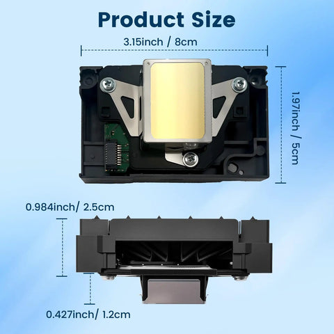 L1800 DTF Printhead Replacement dimensions for 1390 1400 1430 1500W R260 R270 R330, showcasing smooth ink flow features.