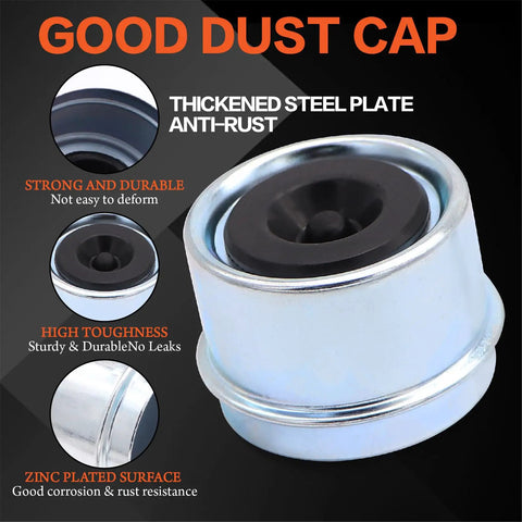 Close-up of dust cap from Two Pack Trailer Wheel Hub Kit 5 Lug 4.5 Inch for 3500 Lb Axles EZ-Lube Fits 1-1/16 to 1-3/8 Inch